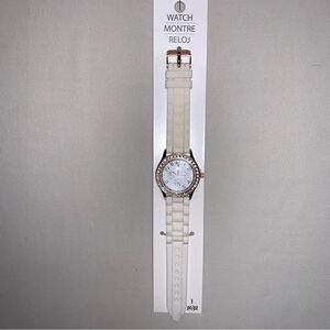 NEW White Jelly Band Rhinestone Watch Crystal Quartz Wristwatch Rubber Buckle